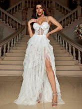 Sexy Bustier Style Dress With Rhinestone Decor, Sheer Folds, Slit And Adjustable Straps For Women's Party Dress (Heavyweight)